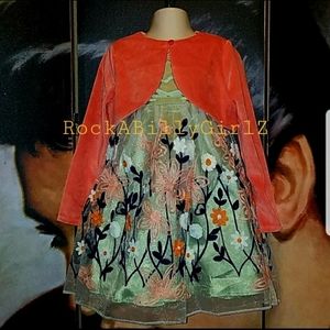 Tatyana Lil Taty Girl Peach Coral Velvet Long Sleeve Bolero w One Button Closure